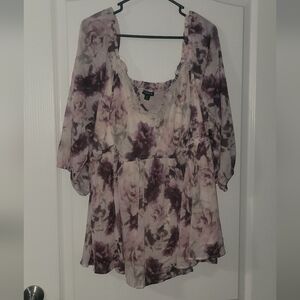 Torrid Pink Asymmetrical Blouse with Tie Front